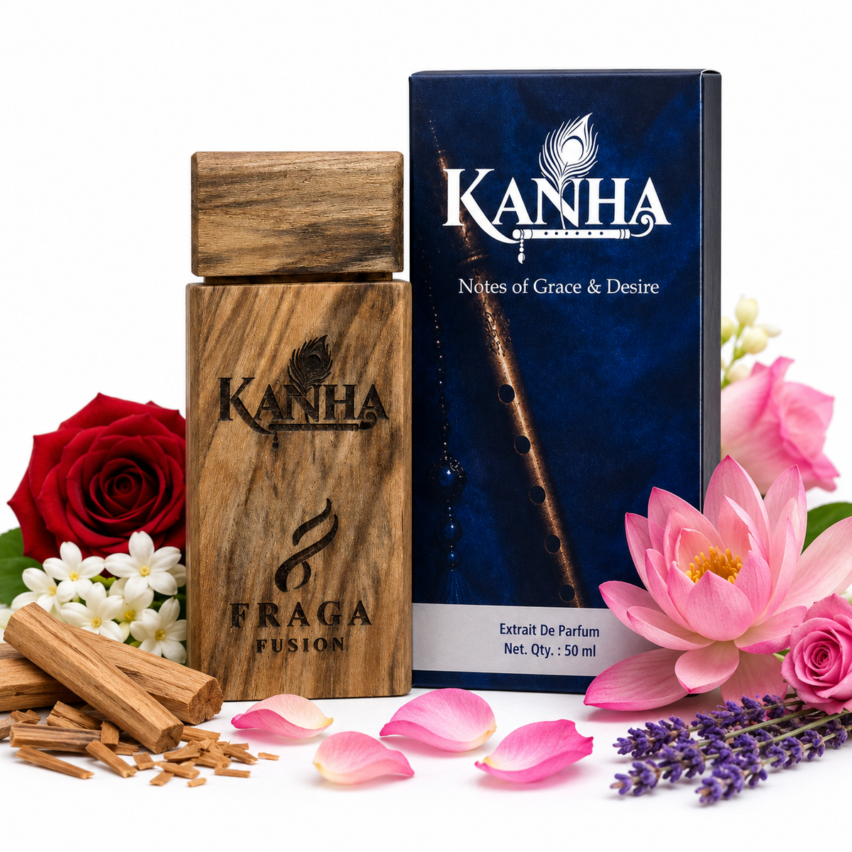 Fraga Fusion KANHA Extrait De Parfum | Luxury Floral Traditional Perfume | Sandalwood, Mogra & Saffron | 50ml