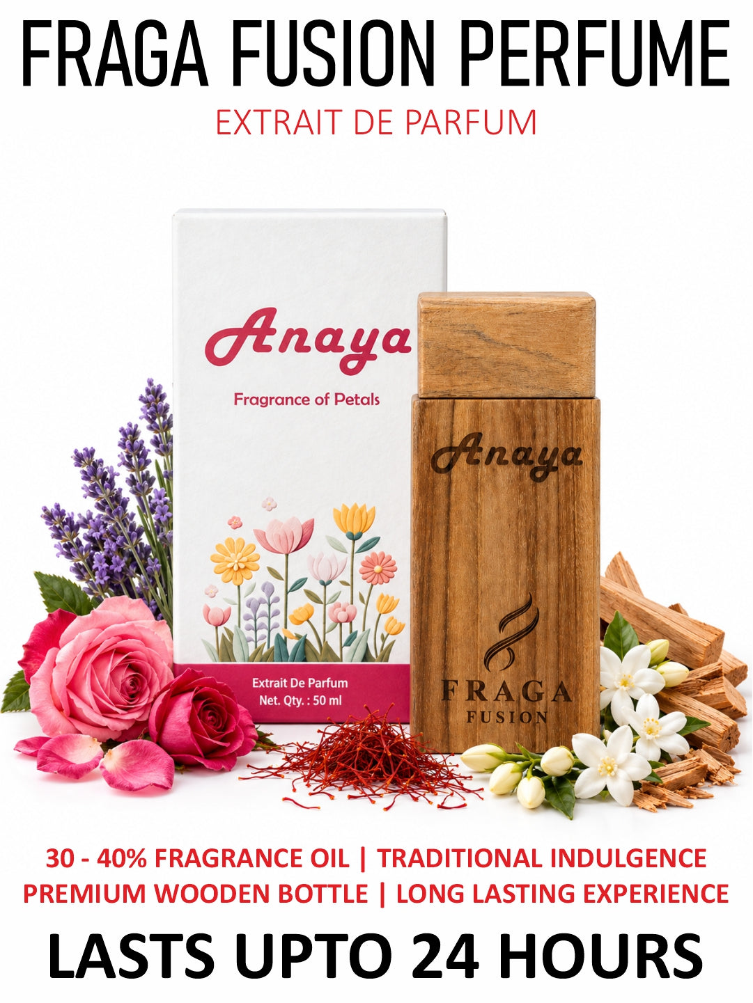 Fraga Fusion ANAYA Extrait De Parfum for Women | Luxury Floral Perfume | Rose, Jasmine, Lavender & Sandalwood | 50ml