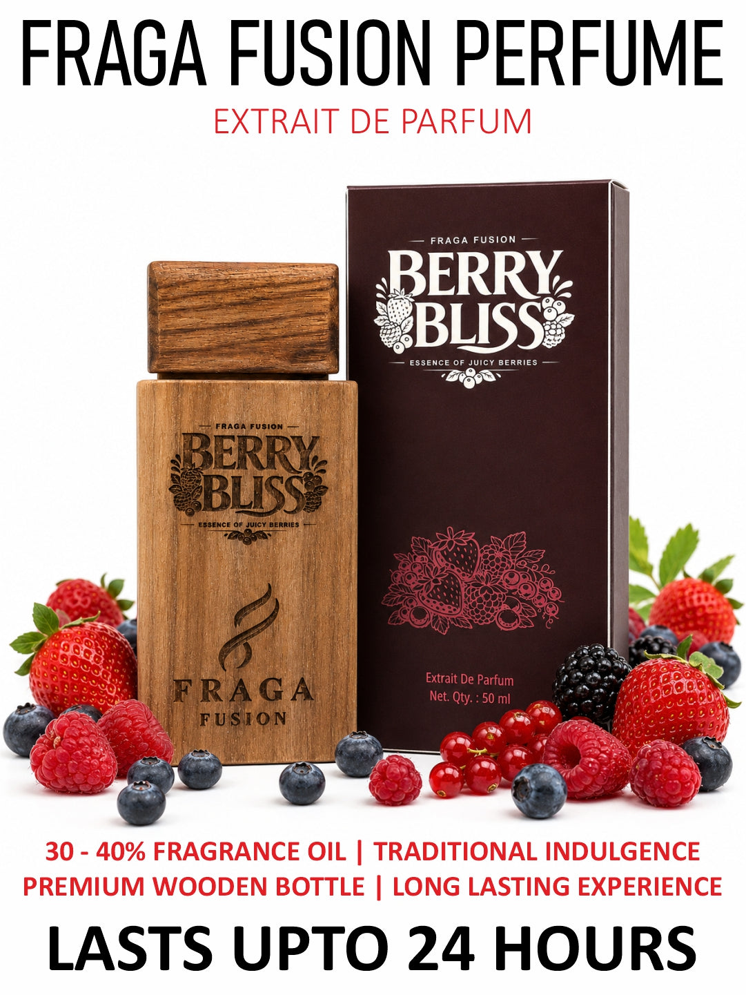Fraga Fusion BERRY BLISS Extrait De Parfum | Luxury Fruity Perfume | Wild Berries, Strawberry & Raspberry | 50ml