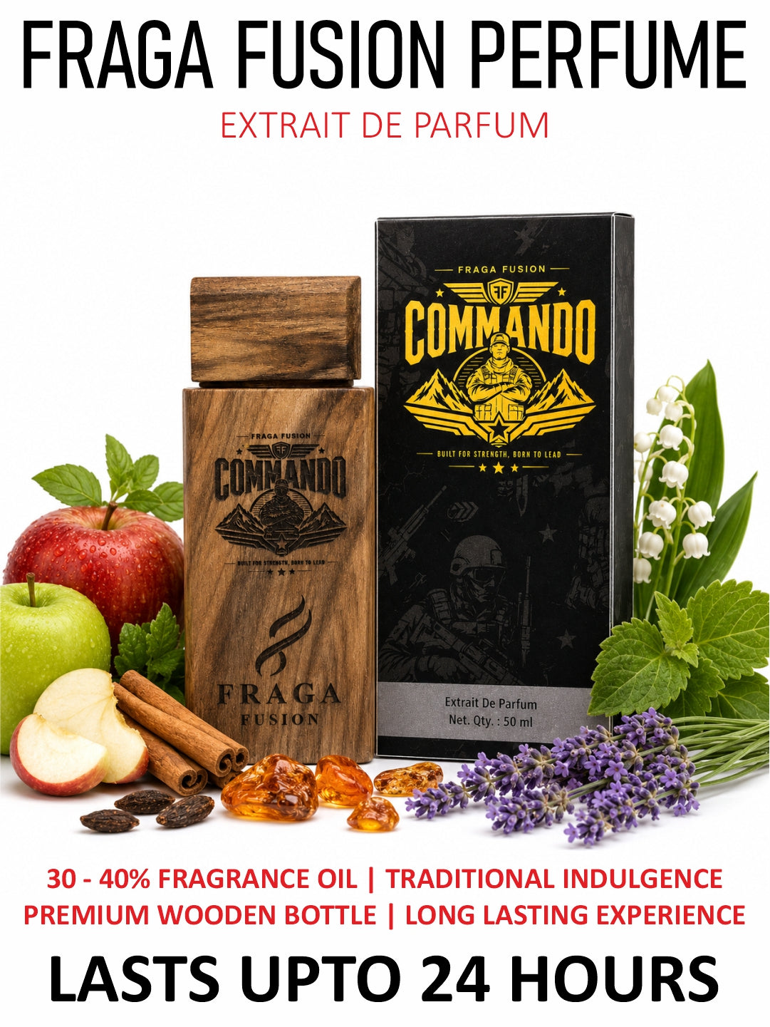 Fraga Fusion COMMANDO Extrait De Parfum for Men | Luxury Bold Woody Perfume | Apple, Cinnamon & Patchouli | 50ml