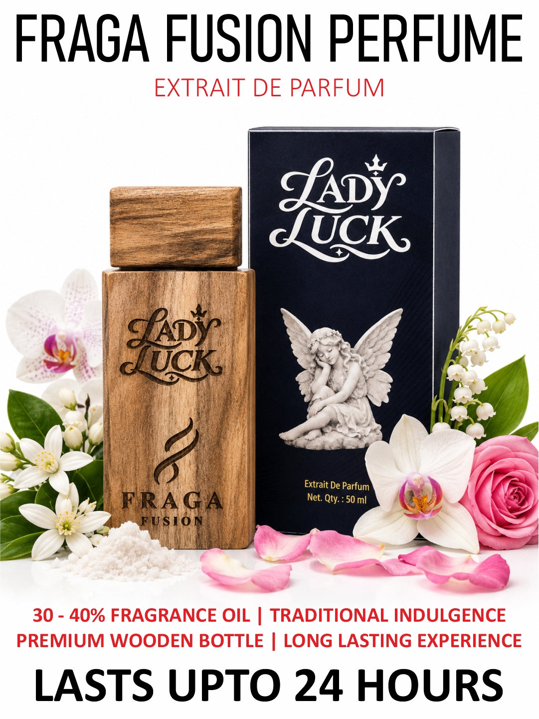 Fraga Fusion LADY LUCK Extrait De Parfum for Women | Luxury Floral Perfume | Neroli, Orchid & Musk | 50ml