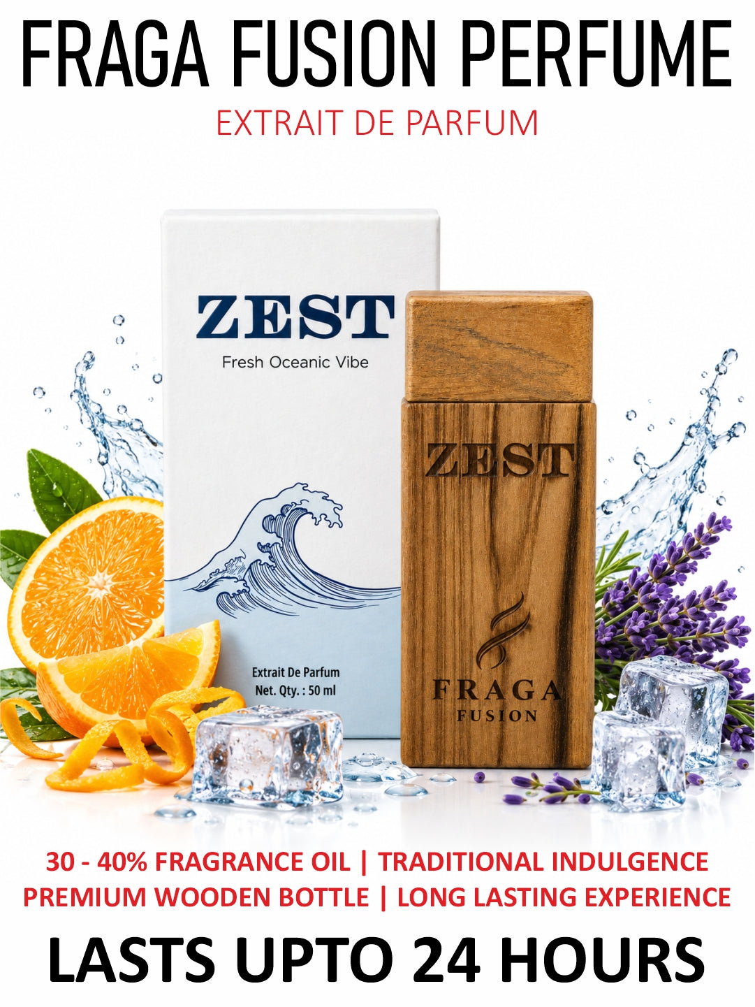 Fraga Fusion ZEST Extrait De Parfum | Fresh Aquatic Luxury Perfume for Men & Women | Aquatic, Ice & Lavender | 50ml