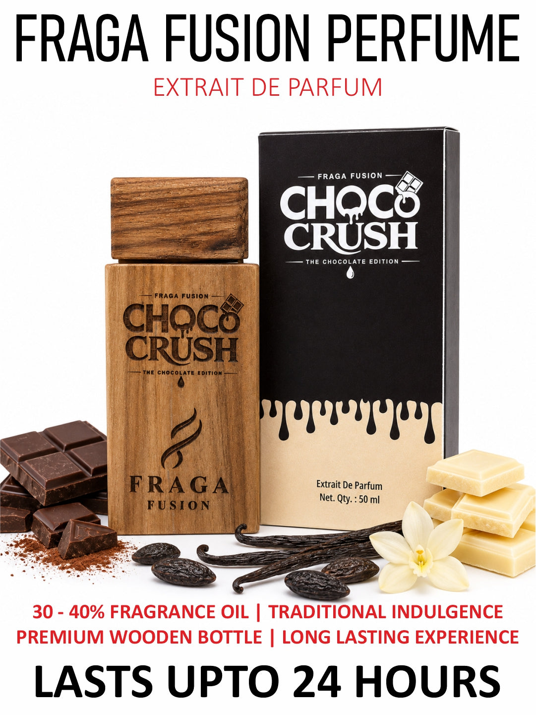 Fraga Fusion CHOCO CRUSH Extrait De Parfum | Luxury Gourmand Perfume | Chocolate, Vanilla & Tonka Bean | 50ml