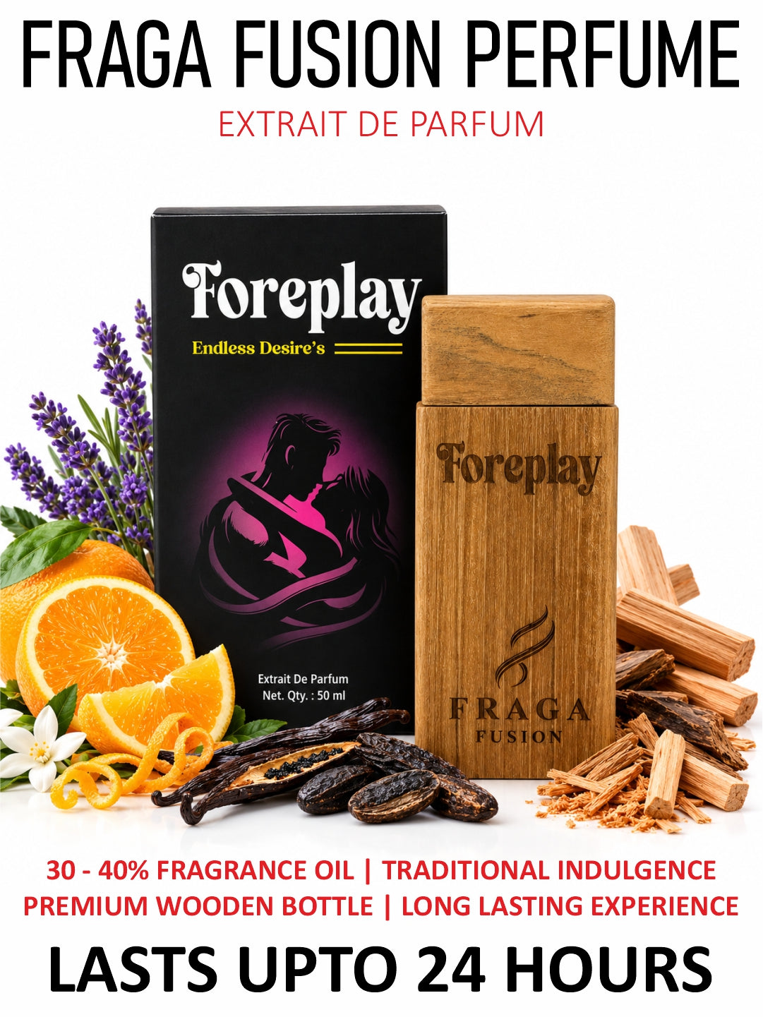 Fraga Fusion FOREPLAY Extrait De Parfum | Luxury Romantic Perfume | Sweet Orange, Vanilla & Tonka Bean | 50ml