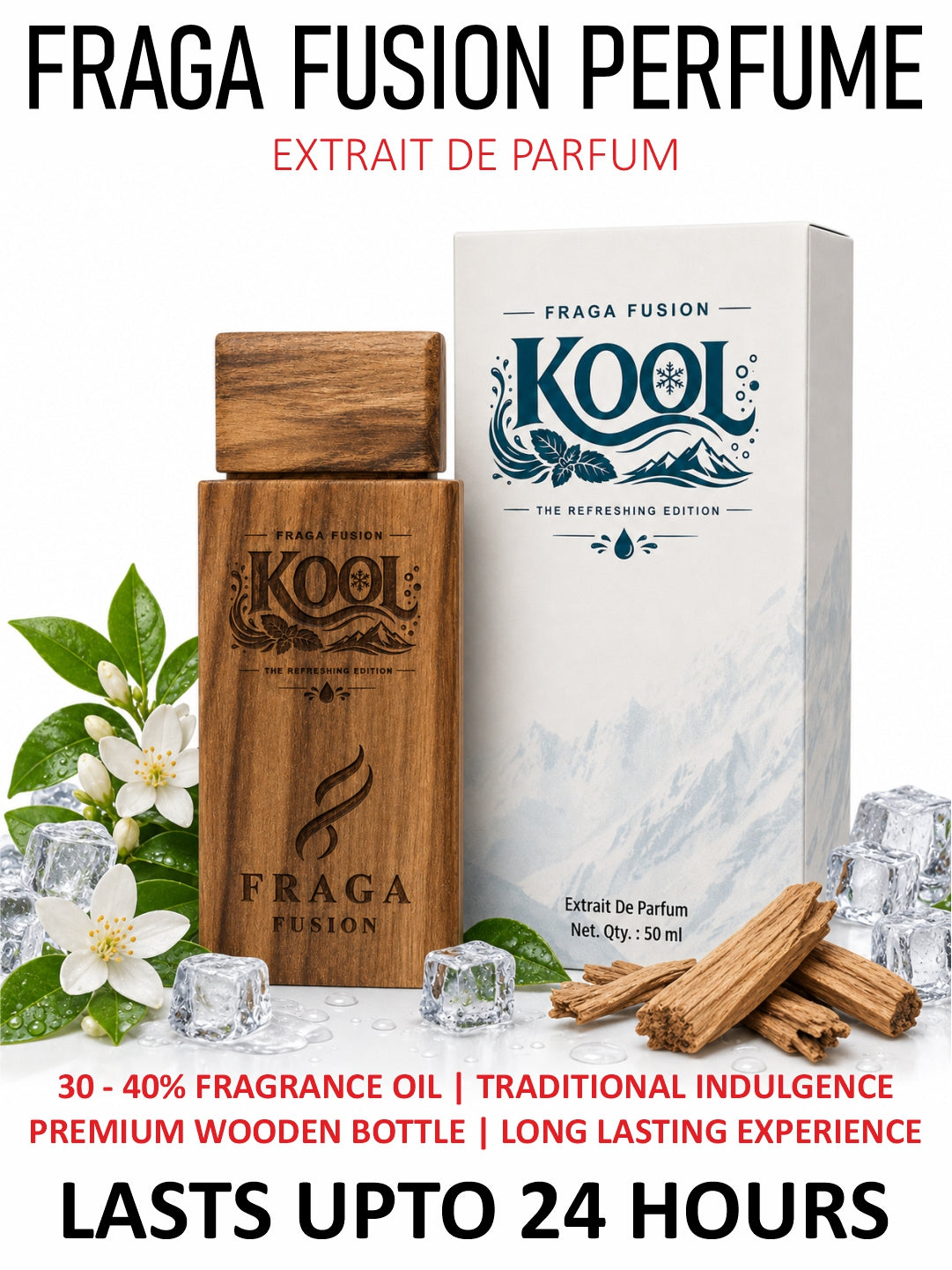 Fraga Fusion KOOL Extrait De Parfum | Luxury Fresh Aquatic Perfume | Neroli & Woody Notes | 50ml