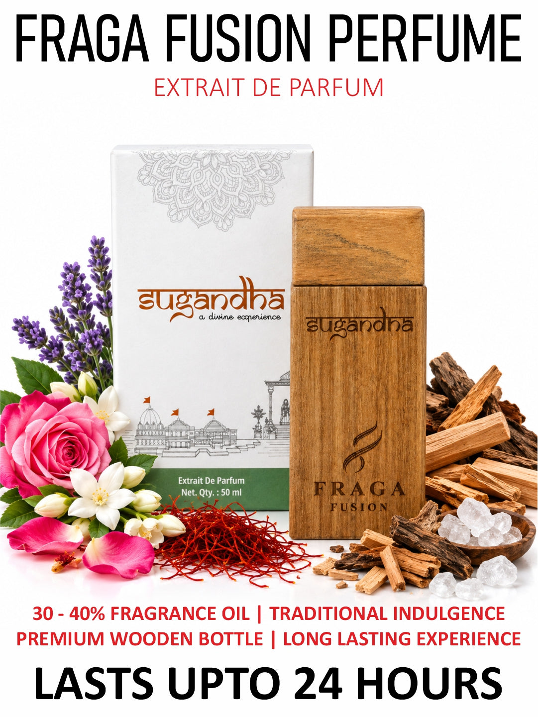 Fraga Fusion SUGANDHA Extrait De Parfum | Luxury Traditional Indian Fragrance for Men & Women | 50ml