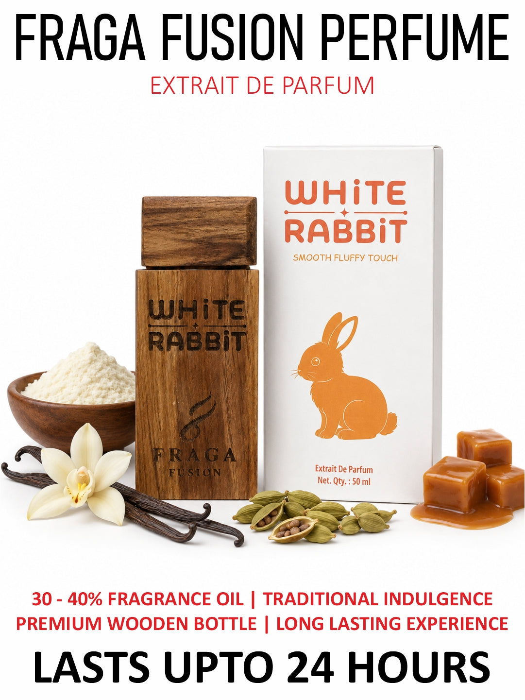 Fraga Fusion WHITE RABBIT Extrait De Parfum | Luxury Creamy Gourmand Perfume | Vanilla, Cardamom & Tonka Bean | 50ml